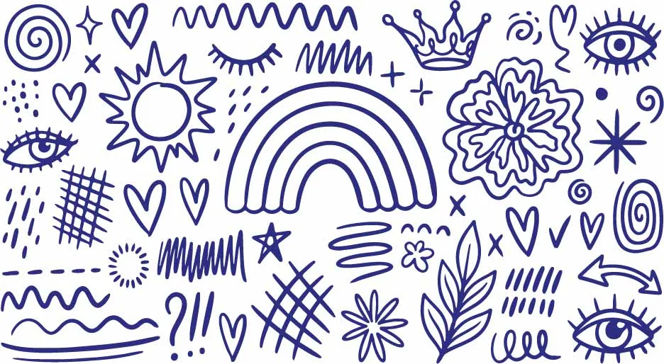 Minimalist Rainbow Arch And Abstract Scribble Line Doodles Free Vector
