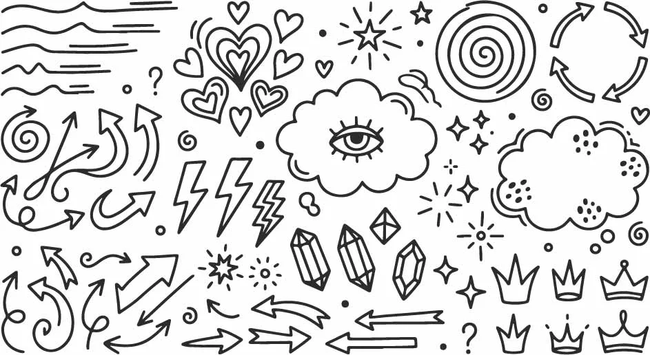 Mystic Celestial Third Eye Crystals And Lightning Doodles Free Vector