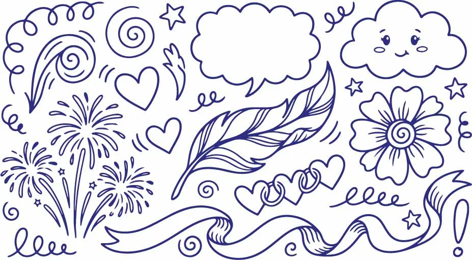 Vintage Quill Pen Feather Speech Clouds And Hearts Doodles Free Vector