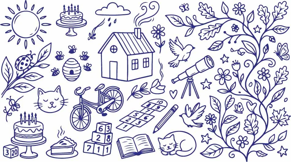 Cozy Suburban House Bicycle And Stargazing Telescope Doodles Free Vector