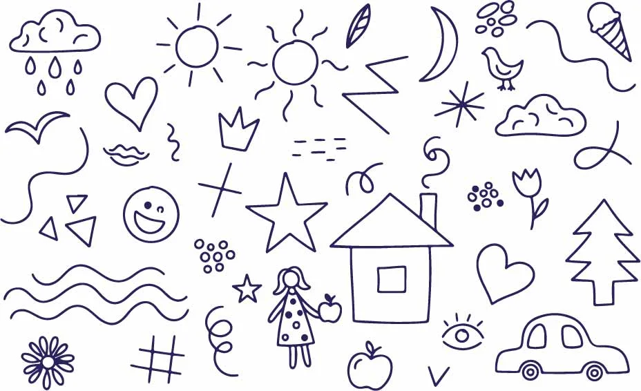 Cute Childhood Stick Figure Family And House Doodles Free Vector