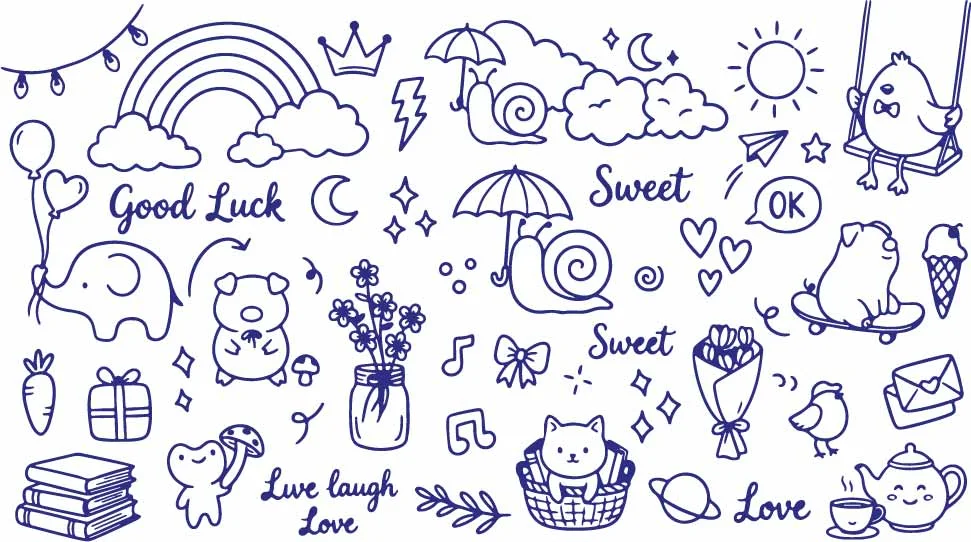 Sweet Garden Snail Teddy Bear And Flower Basket Doodles Free Vector