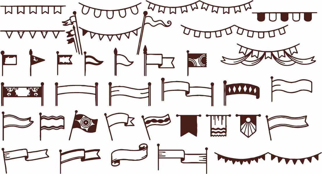 Medieval Pennant Flags Banners And Heraldic Ribbons Free Vector
