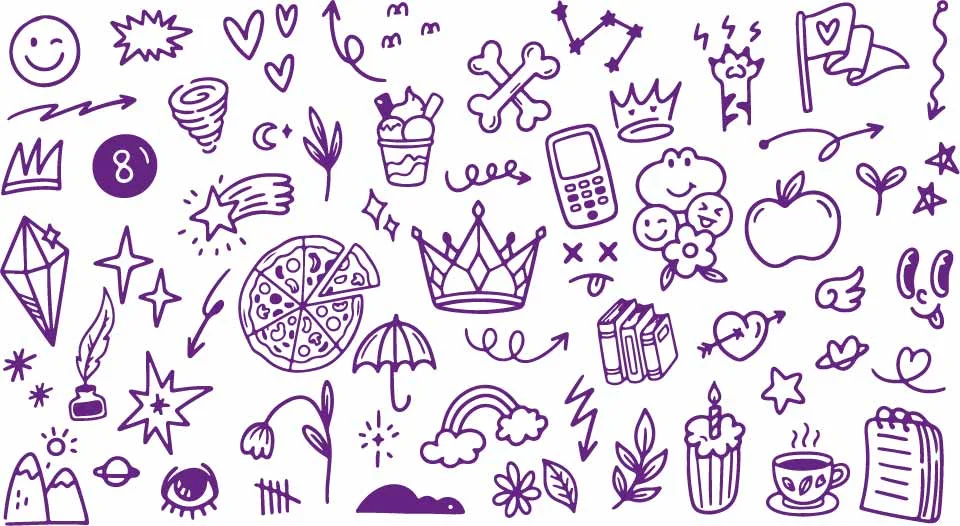 Sweet Food Pizza Slice And Party Crown Fun Doodles Free Vector