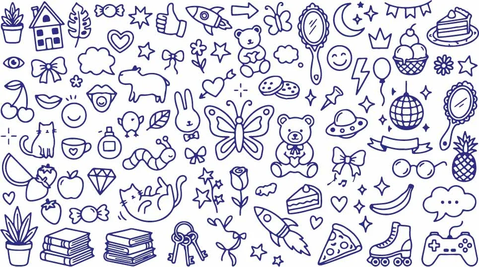 Playful Kitten Teddy Bear And Space UFO Fantasy Doodles Free Vector