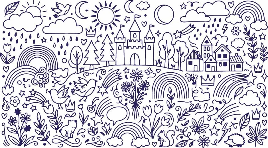 Fairytale Castle Kingdom And Enchanted Forest Doodles Free Vector