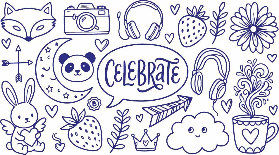 Celebrate Party Speech Bubble And Cute Panda Doodles Free Vector