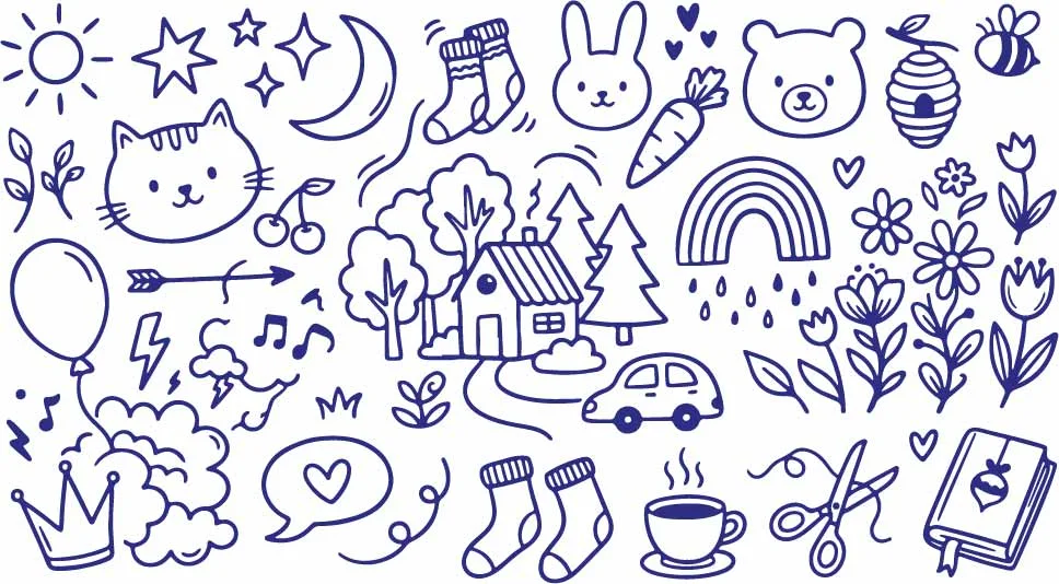 Cozy Countryside Cabin And Woodland Forest Doodles Free Vector