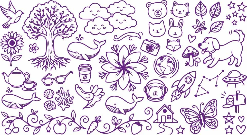 Whimsical Undersea Whales And Space Astronaut Doodles Free Vector