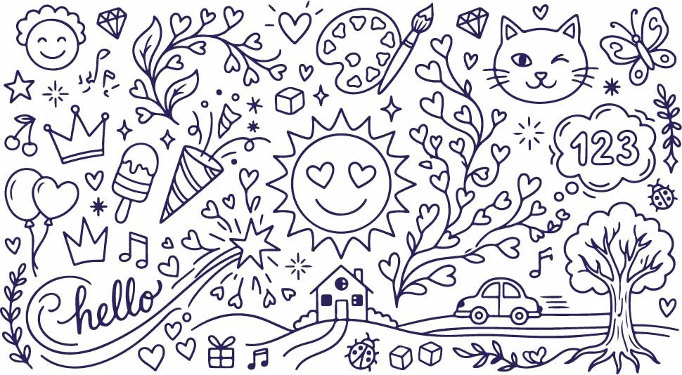 Happy Smiling Sun And Countryside Landscape Doodles Free Vector