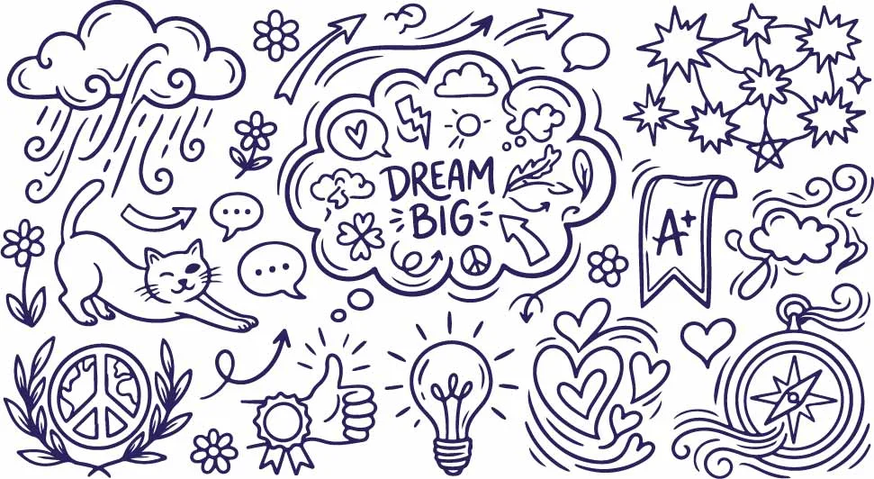 Inspirational Dream Big Cloud And Goal Doodles Pattern Free Vector