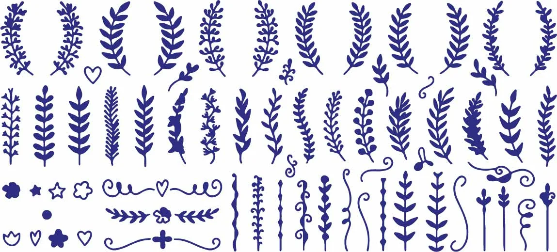 Botanical Lavender Sprigs And Leaf Branch Line Art Doodles Free Vector