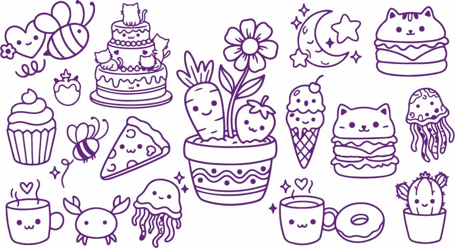Potted Plant Friends And Sweet Treats Dessert Doodles Free Vector