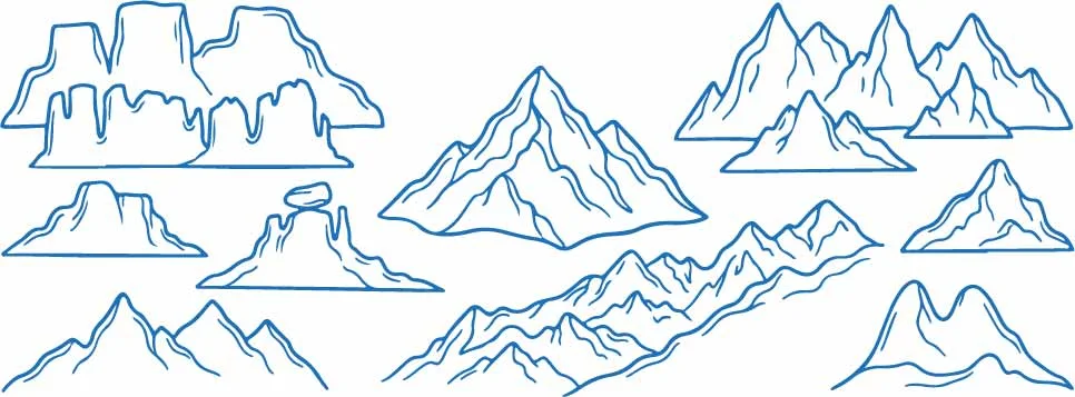 Mountain Peaks And Alpine Ridge Scenery Line Art Free Vector