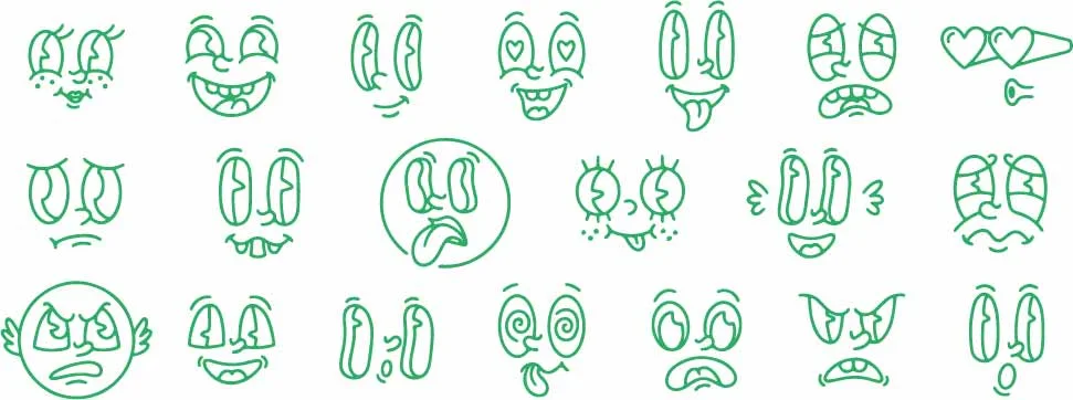 Expressive Comic Cartoon Faces Line Art Doodles Free Vector