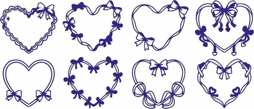 Heart Shaped Ribbon Bow Wreaths And Frame Doodles Free Vector