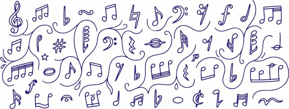 Musical Melody Notes And Clef Flow Pattern Doodles Free Vector