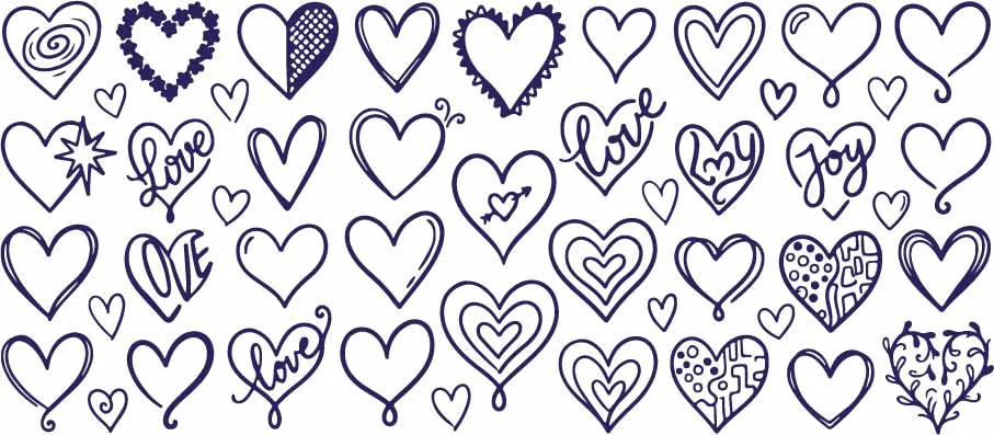 Hand Drawn Hearts And Romantic Love Symbol Doodles Free Vector