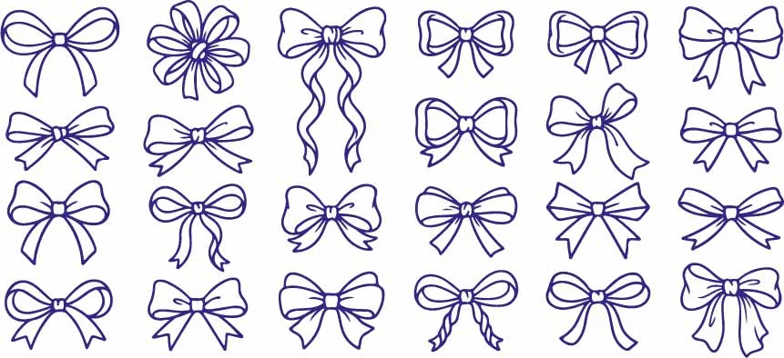 Decorative Ribbon Bows And Gift Tie Line Art Doodles Free Vector
