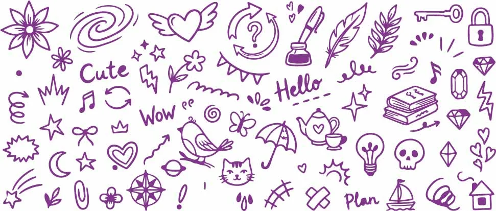 Cute Whimsical Collage Doodles With Teapot And Bird Free Vector