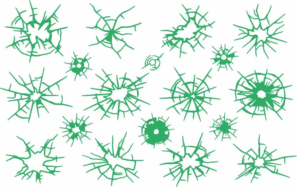 Bullet Hole Cracks And Shattered Glass Impact Doodles Free Vector