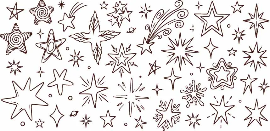 Twinkling Sparkle Stars And Cosmic Starlight Doodles Free Vector
