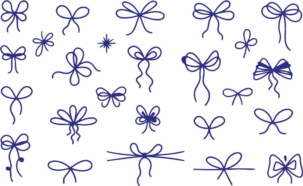 Minimalist Ribbon Bows And String Knot Line Art Doodles Free Vector