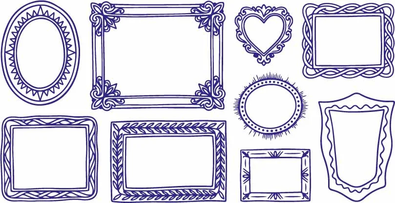 Vintage Ornate Picture Frames And Mirror Border Doodles Free Vector
