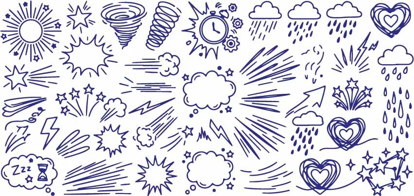 Comic Book Burst And Action Lightning Flash Doodles Free Vector