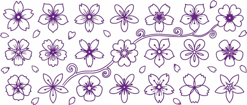 Cherry Blossom Sakura Floral Pattern Line Art Doodles Free Vector