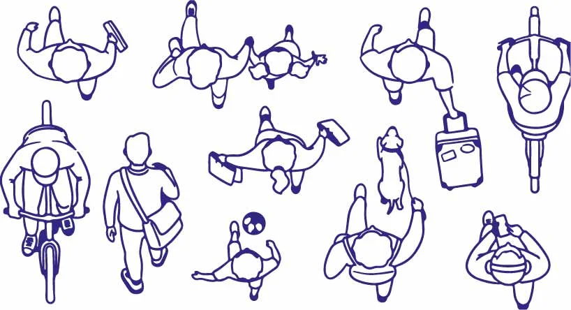 Top View People Walking And Relaxing Line Art Doodles Free Vector