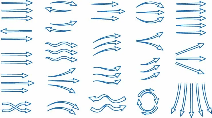 Hand Drawn Directional Wind Arrows And Flow Motion Lines Free Vector