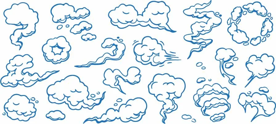 Hand Drawn Smoke Swirls And Cloud Puffs Line Art Doodles Free Vector