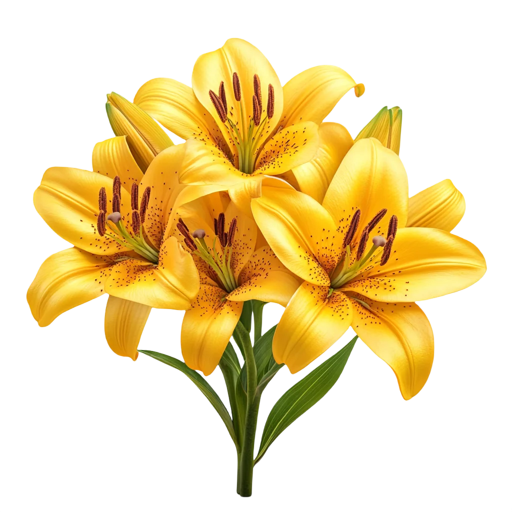 Yellow Asiatic Lily Flower Blossoms Sprig Cutout Free PNG