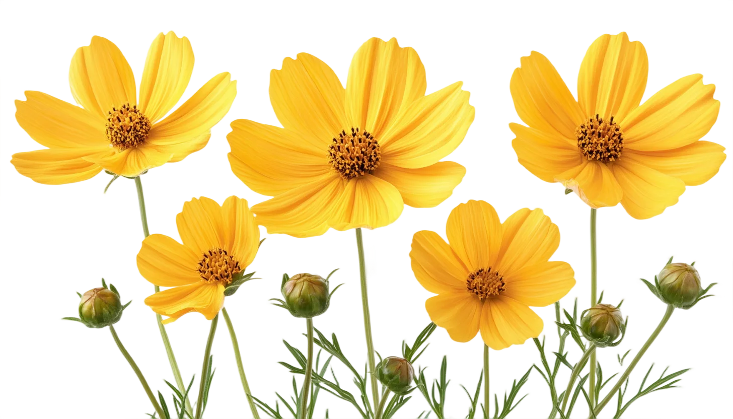 Sunny Yellow Cosmos Wildflowers Floral Border Free PNG
