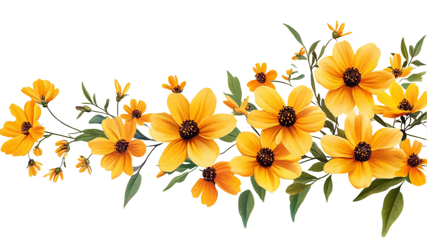 Yellow Wildflower Floral Border Banner Garland Free PNG