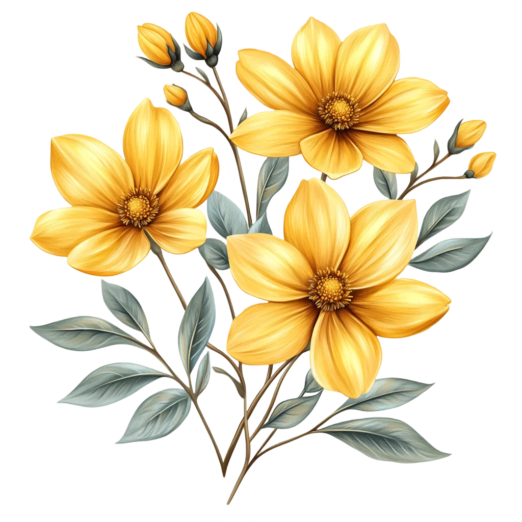 Golden Yellow Floral Botanical Branch Cutout Free PNG