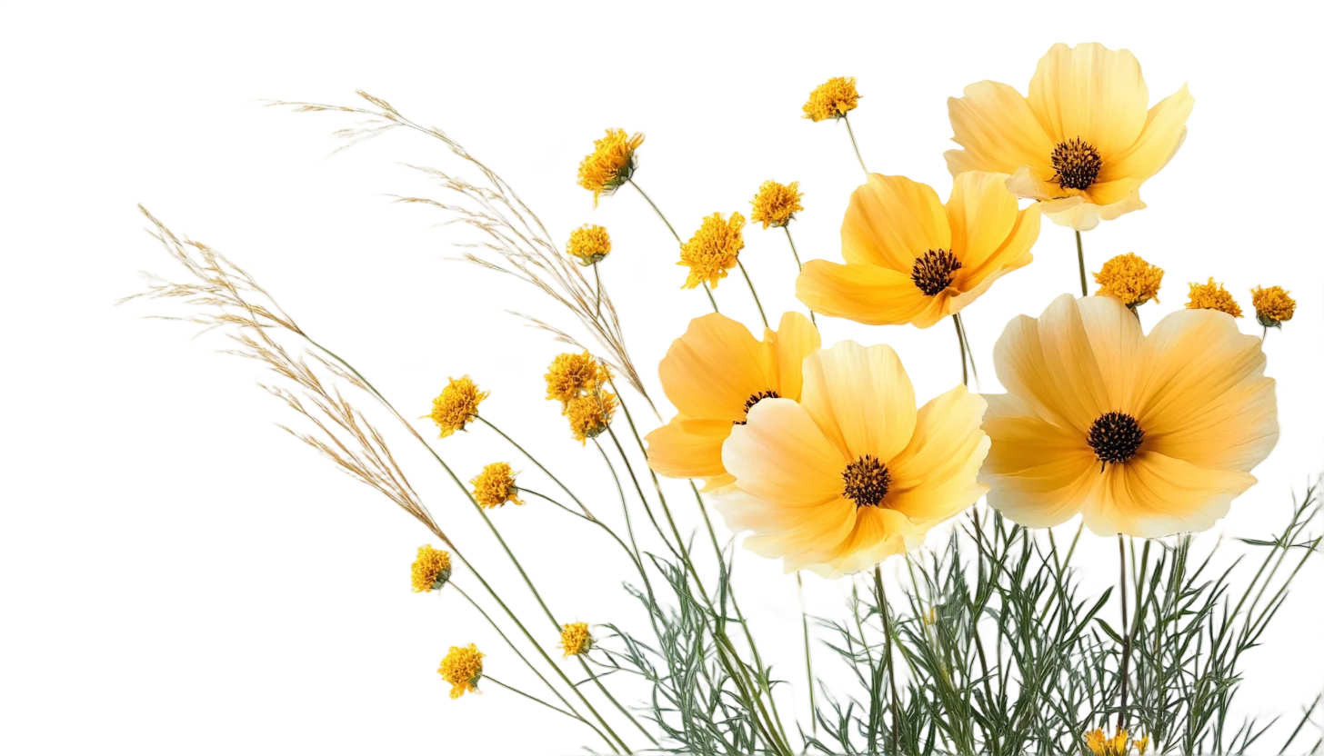 Delicate Yellow Cosmos Wildflower Bouquet Sprigs Free PNG