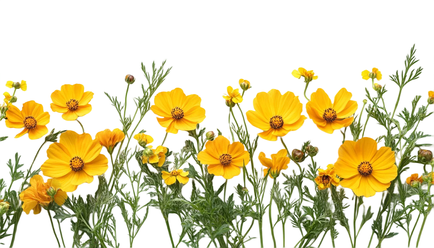 Yellow Cosmos Garden Meadow Flowers Floral Border Free PNG