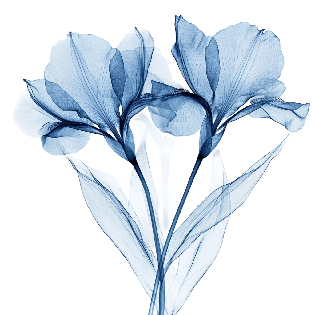 Soft Blue Translucent Botanical Flower Bouquet Free PNG