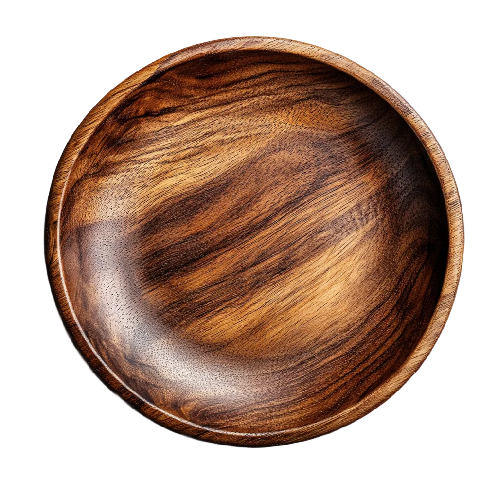 Deep Round Wooden Salad Serving Bowl Dish Cutout Free PNG
