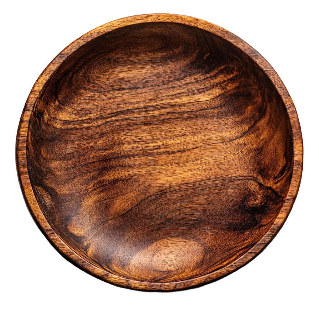 Round Polished Wooden Serving Plate Food Dish Free PNG