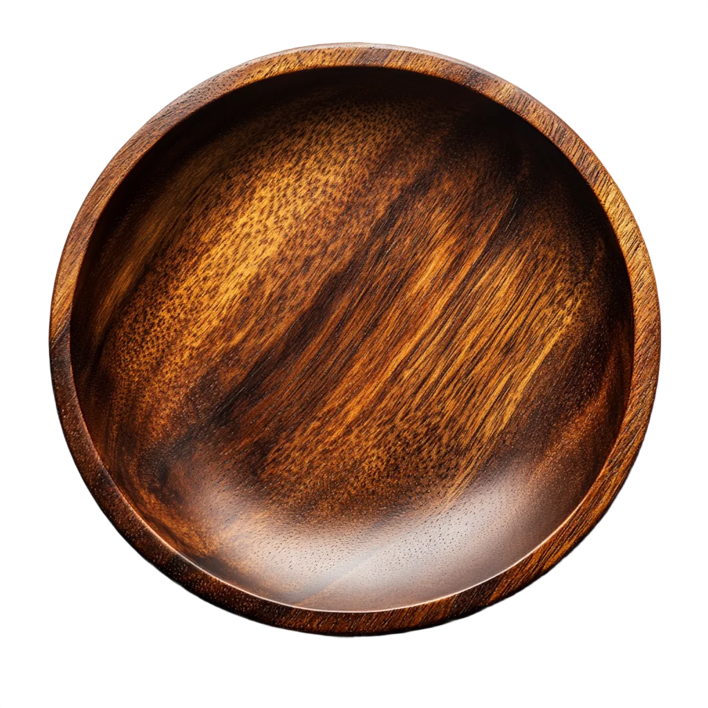 Round Polished Dark Wooden Salad Serving Bowl Free PNG