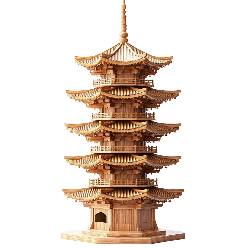 Ornate Wooden Asian Pagoda Temple Tower Model Free PNG
