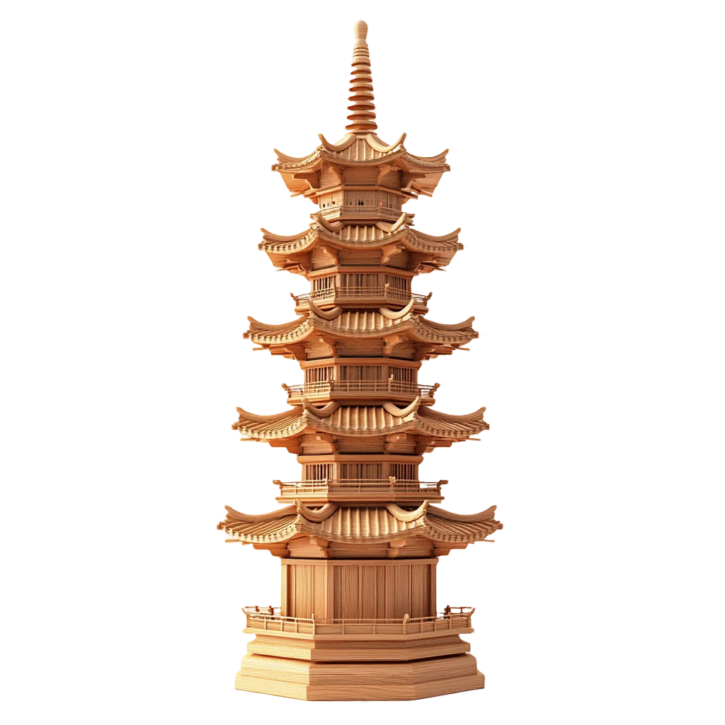 Miniature Wooden Japanese Pagoda Temple Model Free PNG
