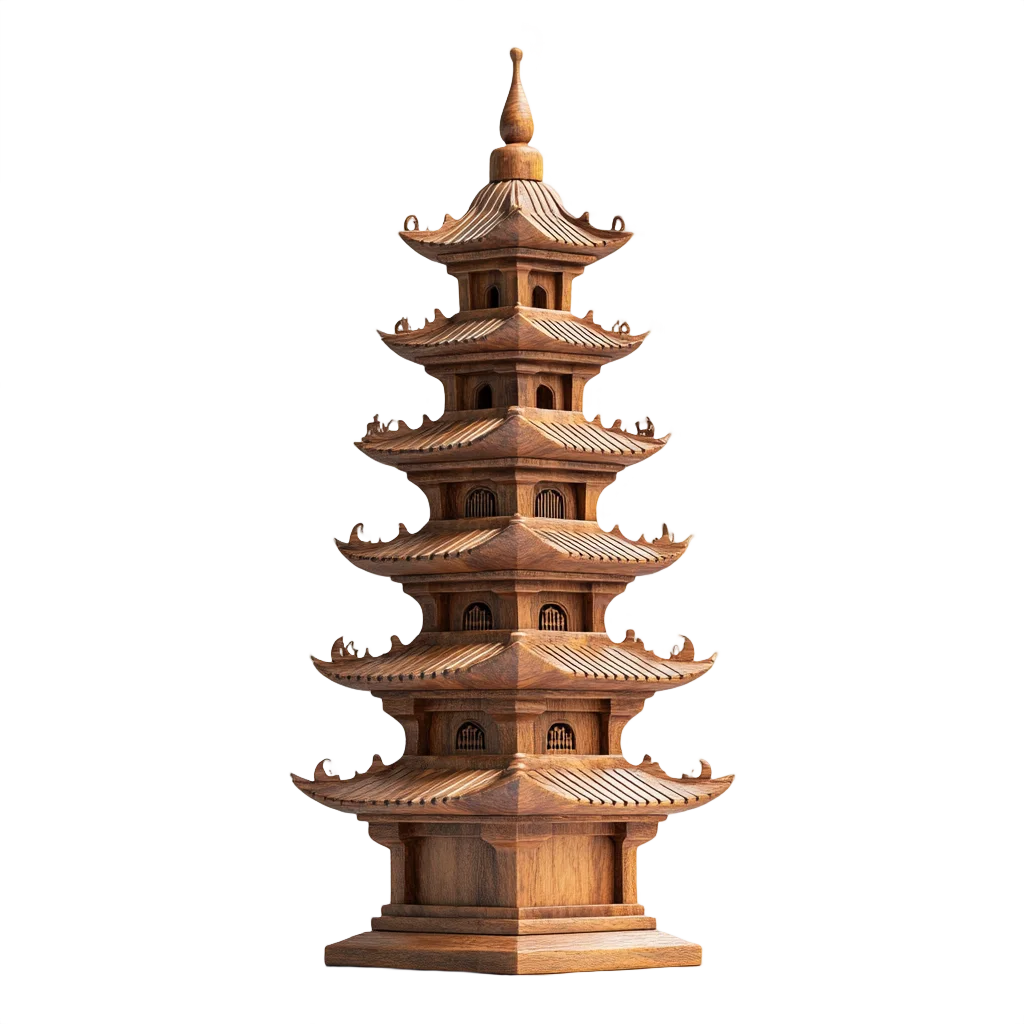 Traditional Wooden Asian Pagoda Tower Sculpture Free PNG