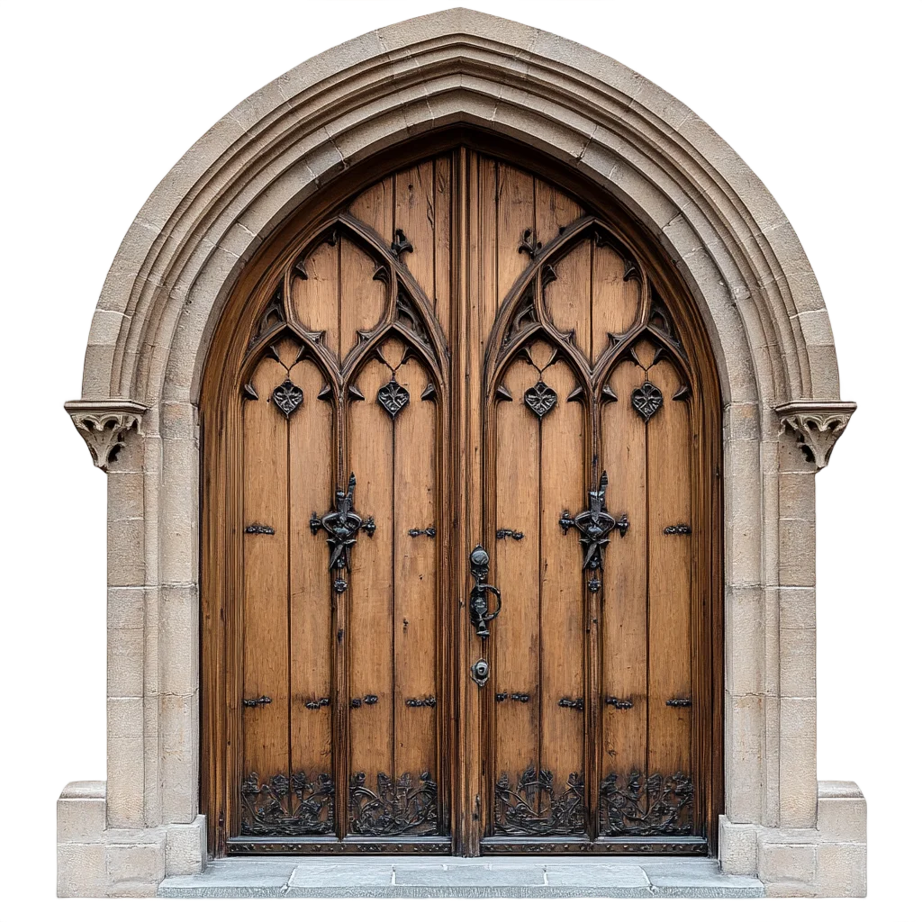 Pointed Gothic Stone Portal Wood Church Doors Free PNG