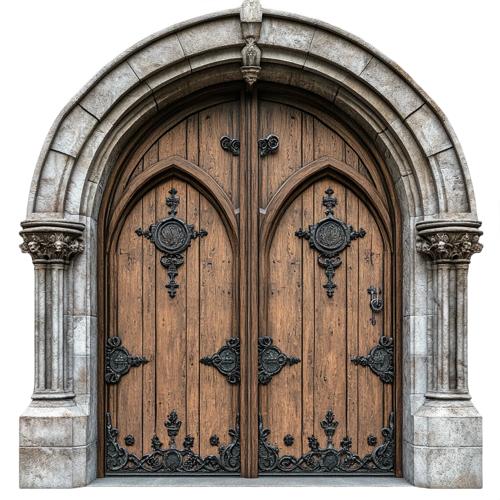 Romanesque Stone Arch Wooden Church Portal Gate Free PNG