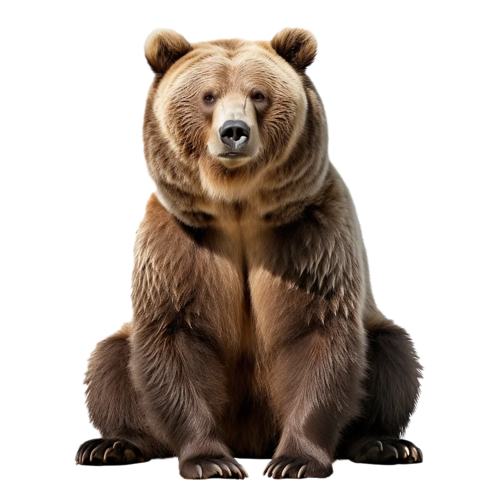 Brown Grizzly Bear Sitting Straight Front Free PNG