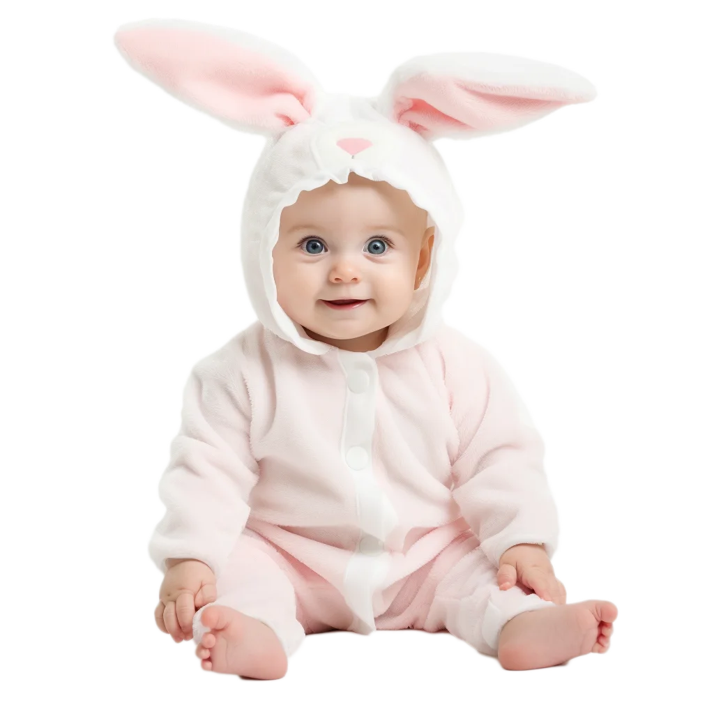 Smiling Baby in Fluffy Bunny Suit Free PNG